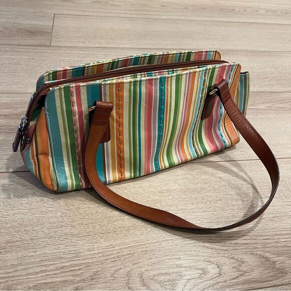Fossil Signature Striped Multicolor Leather Shoulder Bag - Picture 1 of 11